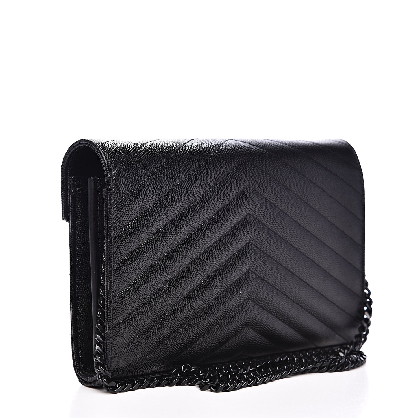 Grain De Poudre Matelasse Chevron Monogram Chain Wallet Black