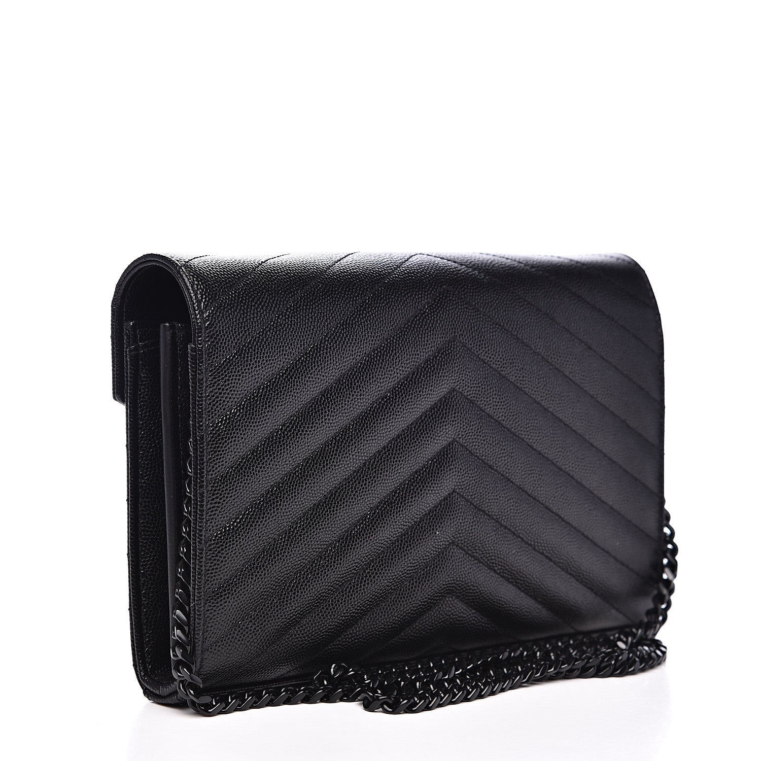 Saint Laurent Grain De Poudre Matelasse Chevron Monogram Chain Wallet Black 3 of 8