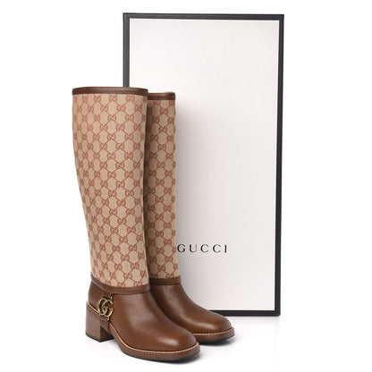 Gucci GG Monogram Calfskin Lola Tall Boots 37 Beige Ruggine Cuir 11 of 11