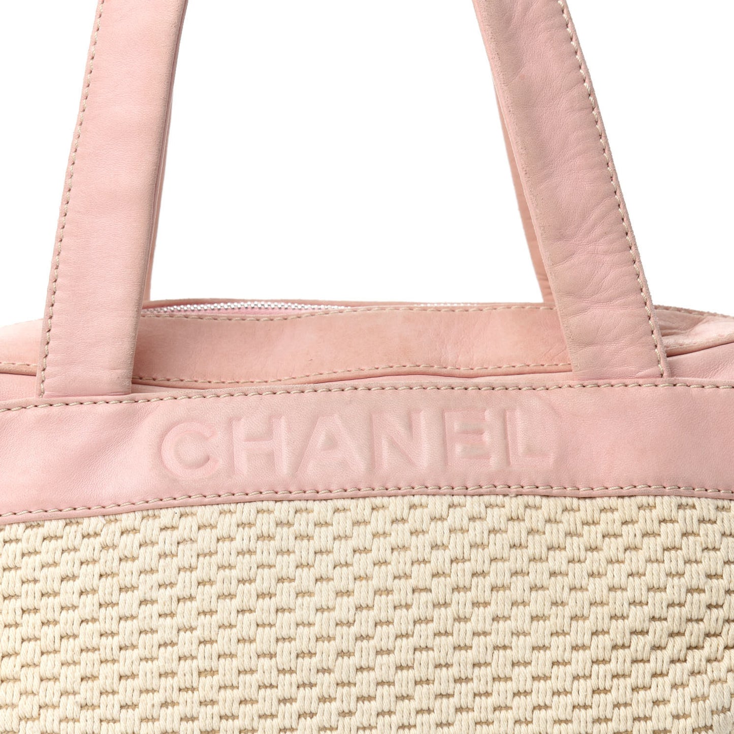 Canvas Woven Lambskin Lax Shoulder Bag Pink