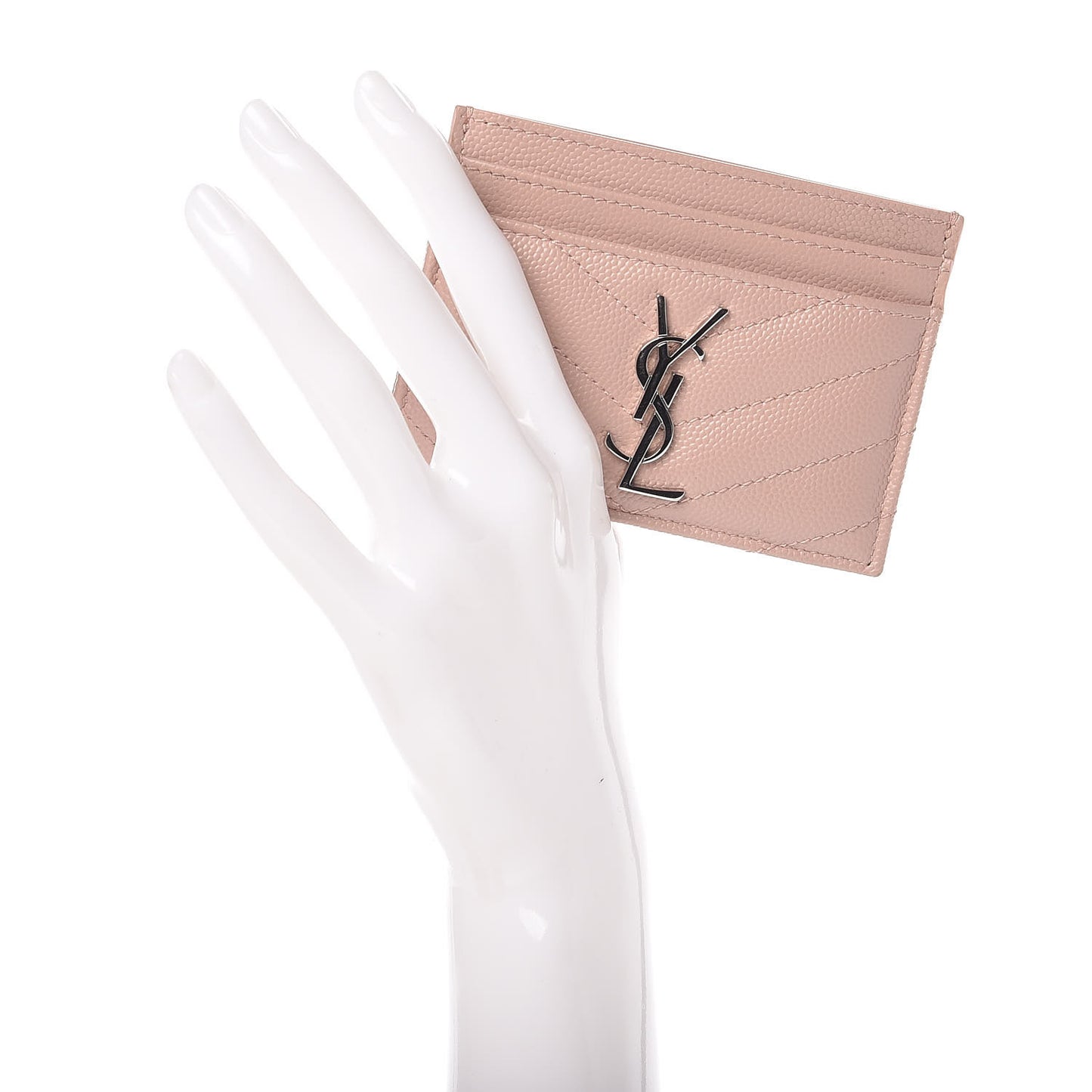 Grain De Poudre Matelasse Chevron Monogram Credit Card Case Pale Pink