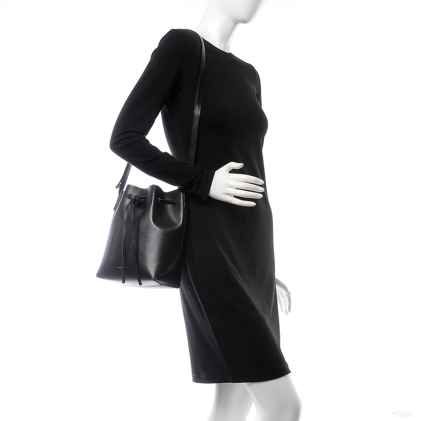 Calfskin Mini Bucket Bag Black Argento