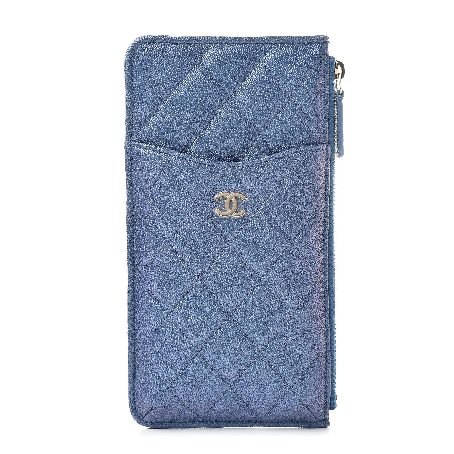Chanel Iridescent Caviar Quilted Classic Flat Wallet Pouch Dark Blue 1 of 7