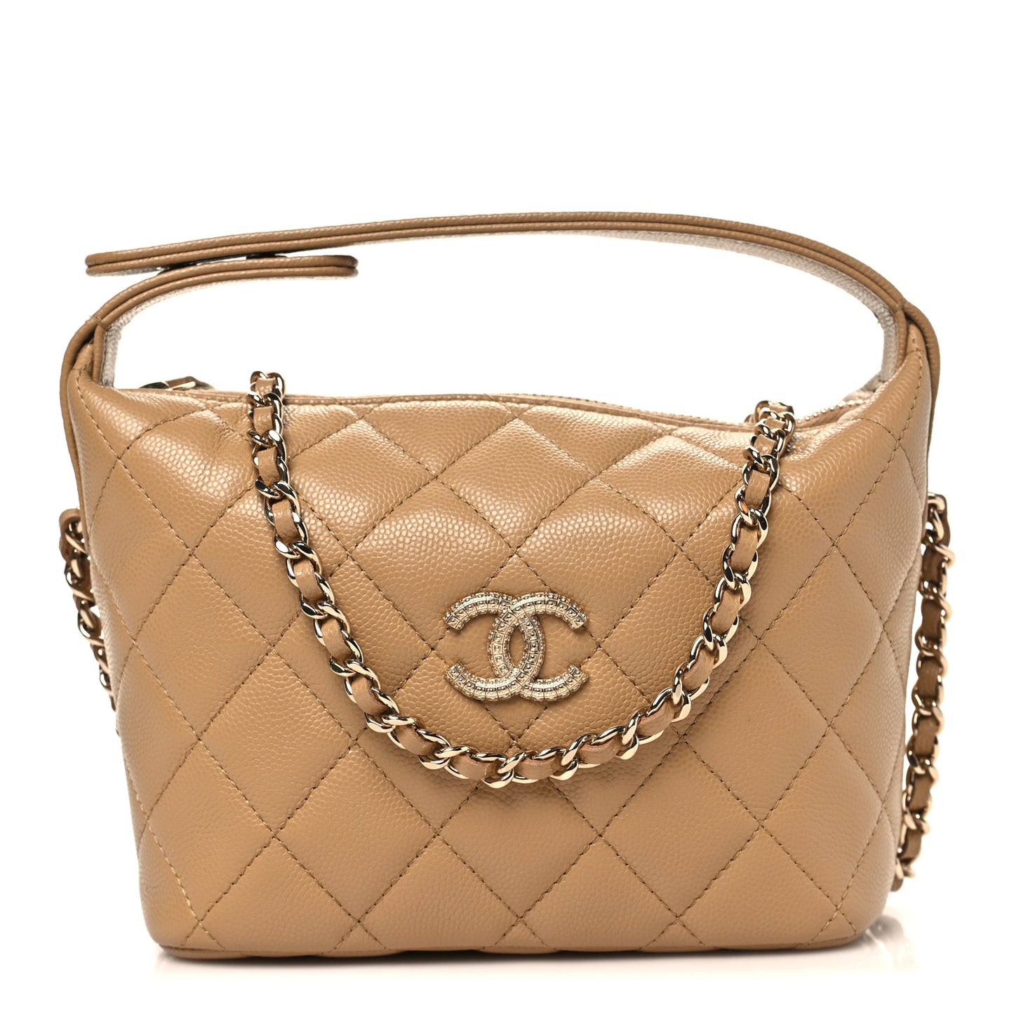 Caviar Quilted Hobo Dark Beige