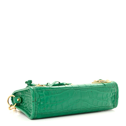Balenciaga Shiny Supple Calfskin Crocodile Embossed Gold Metallic Edge Hardware Nano City Leaf Green 5 of 16