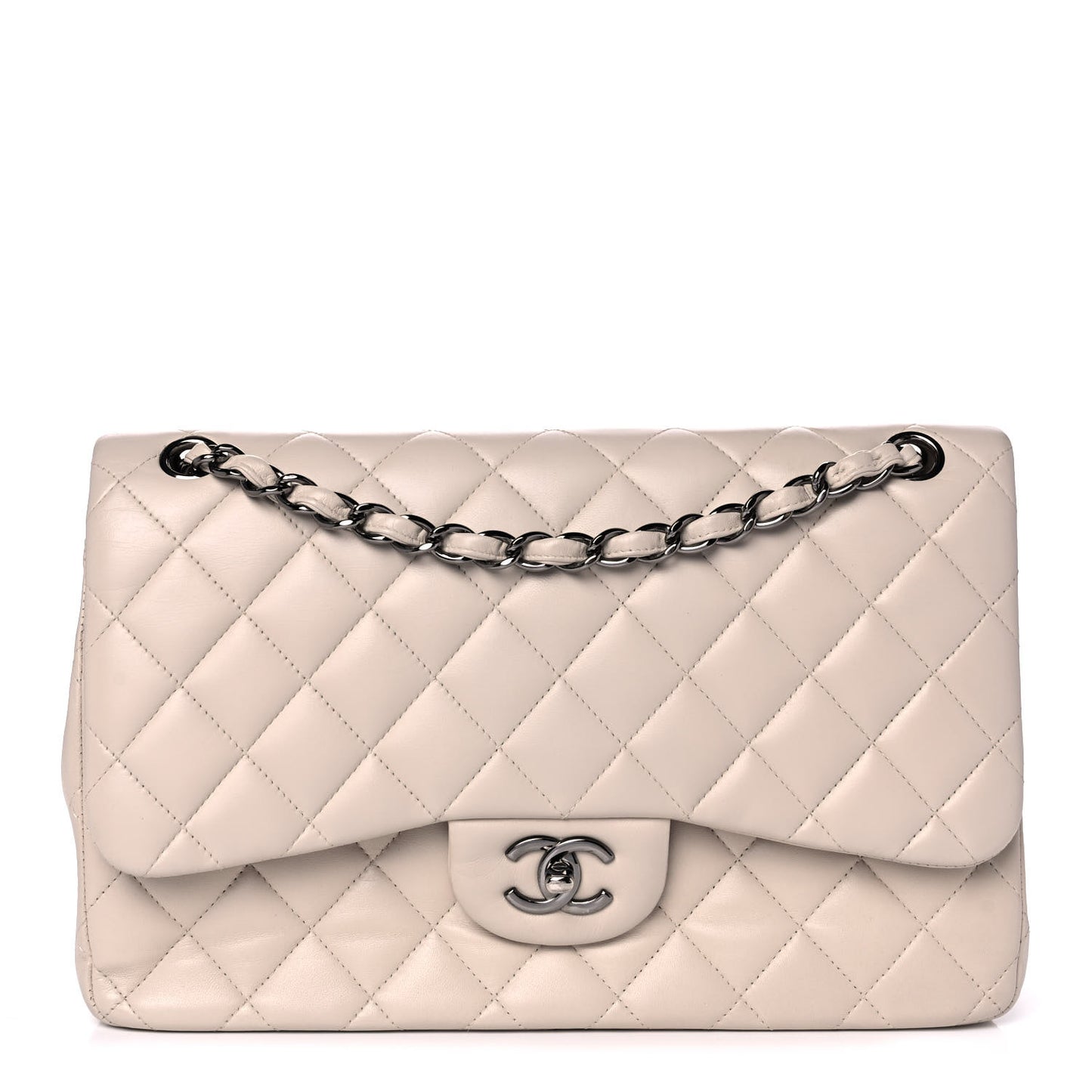Lambskin Quilted Jumbo Double Flap Ivory