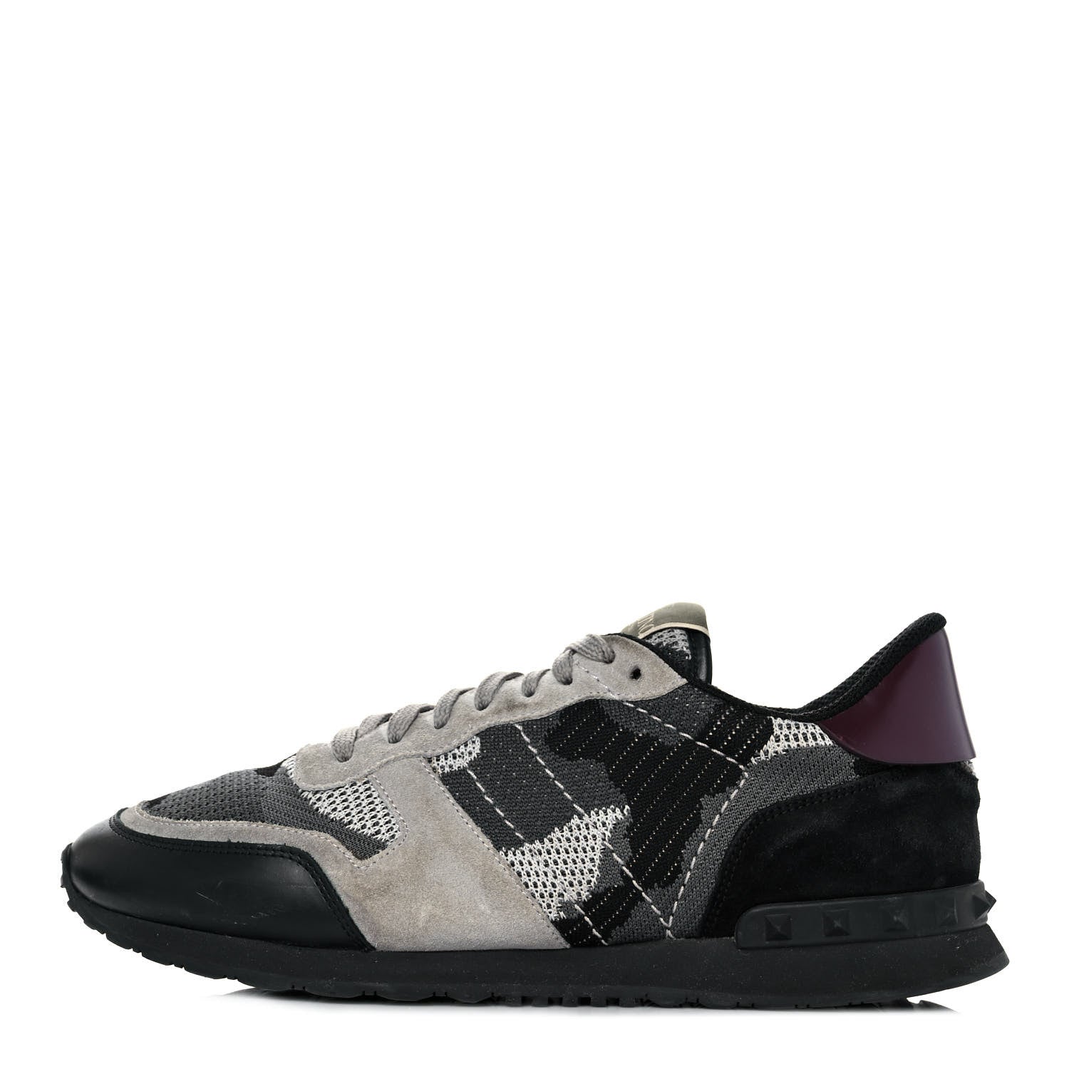 Valentino Garavani Mesh Fabric Suede Camouflage Mens Rockrunner Sneakers 42 Grigio Anthracite Black 1 of 9