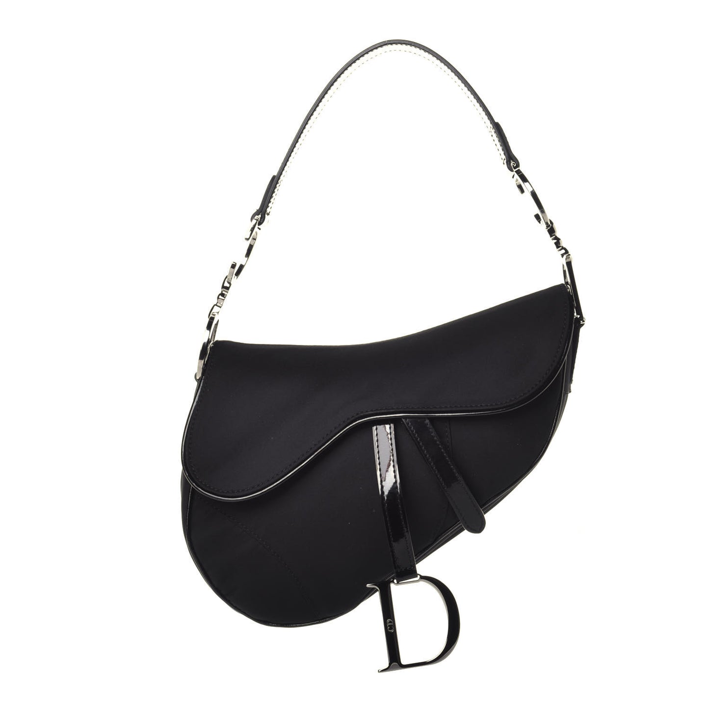Canvas Patent Calfskin Saddle Bag Black