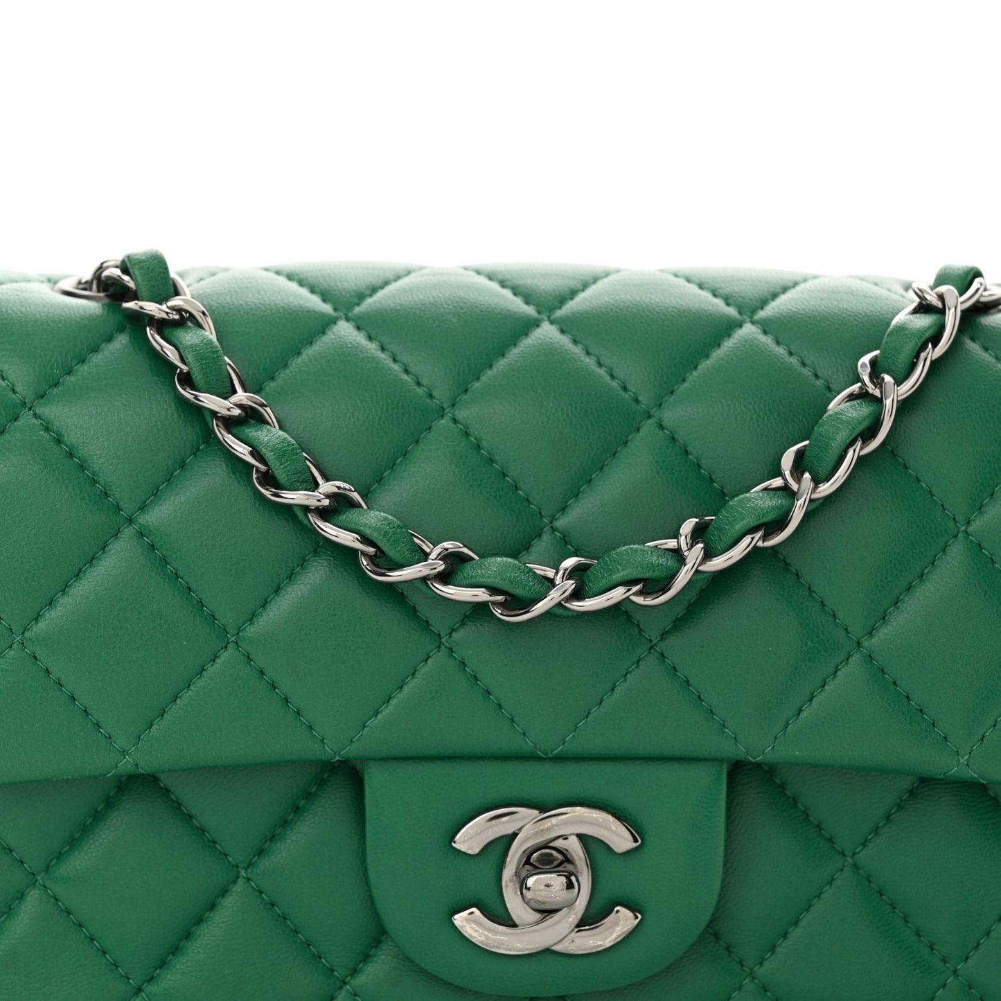Lambskin Quilted Mini Rectangular Flap Dark Green