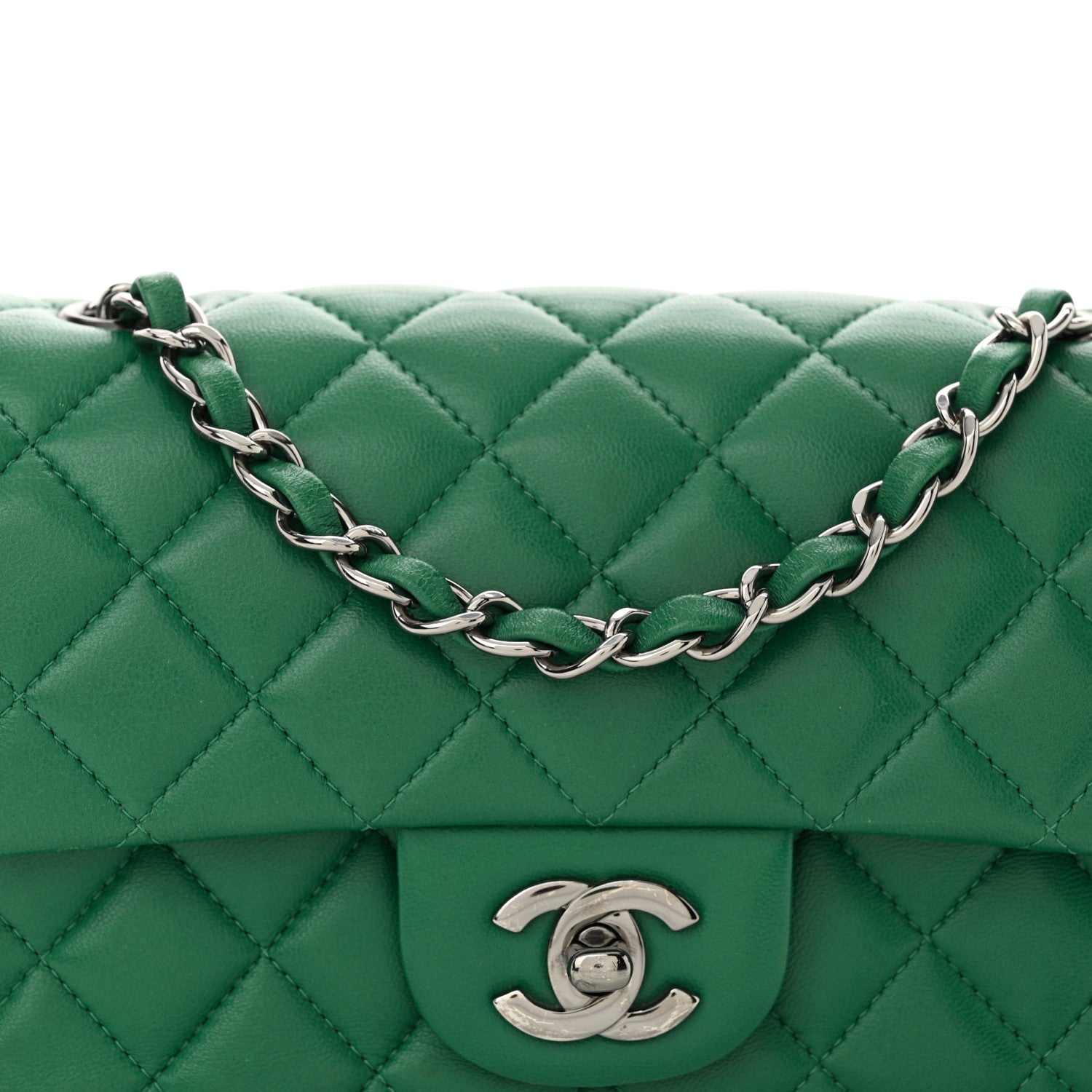 Chanel Lambskin Quilted Mini Rectangular Flap Dark Green 8 of 12