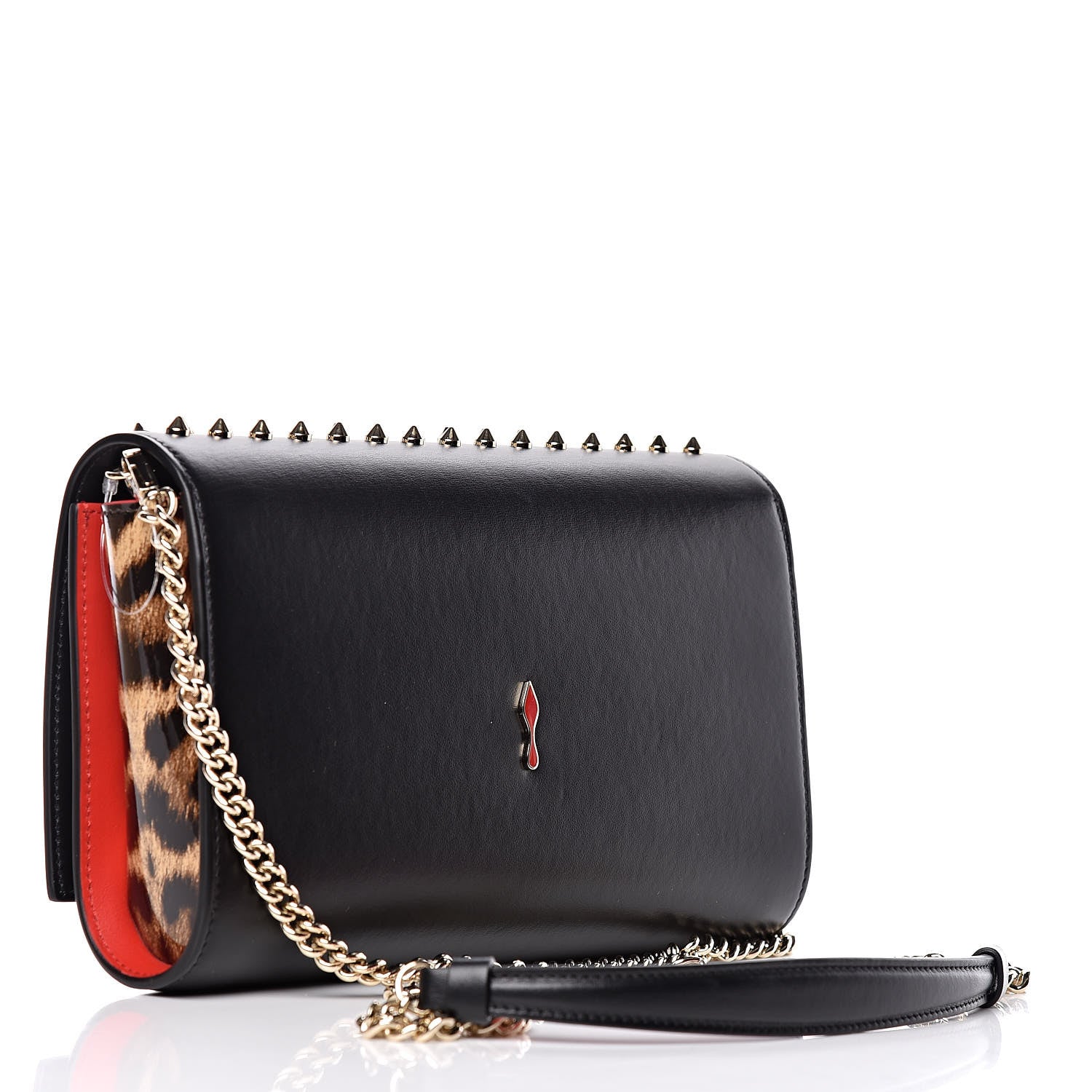 Christian Louboutin Calfskin Patent Leopard Spikes Paloma Clutch Black 3 of 11