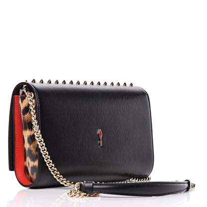 Christian Louboutin Calfskin Patent Leopard Spikes Paloma Clutch Black 3 of 11