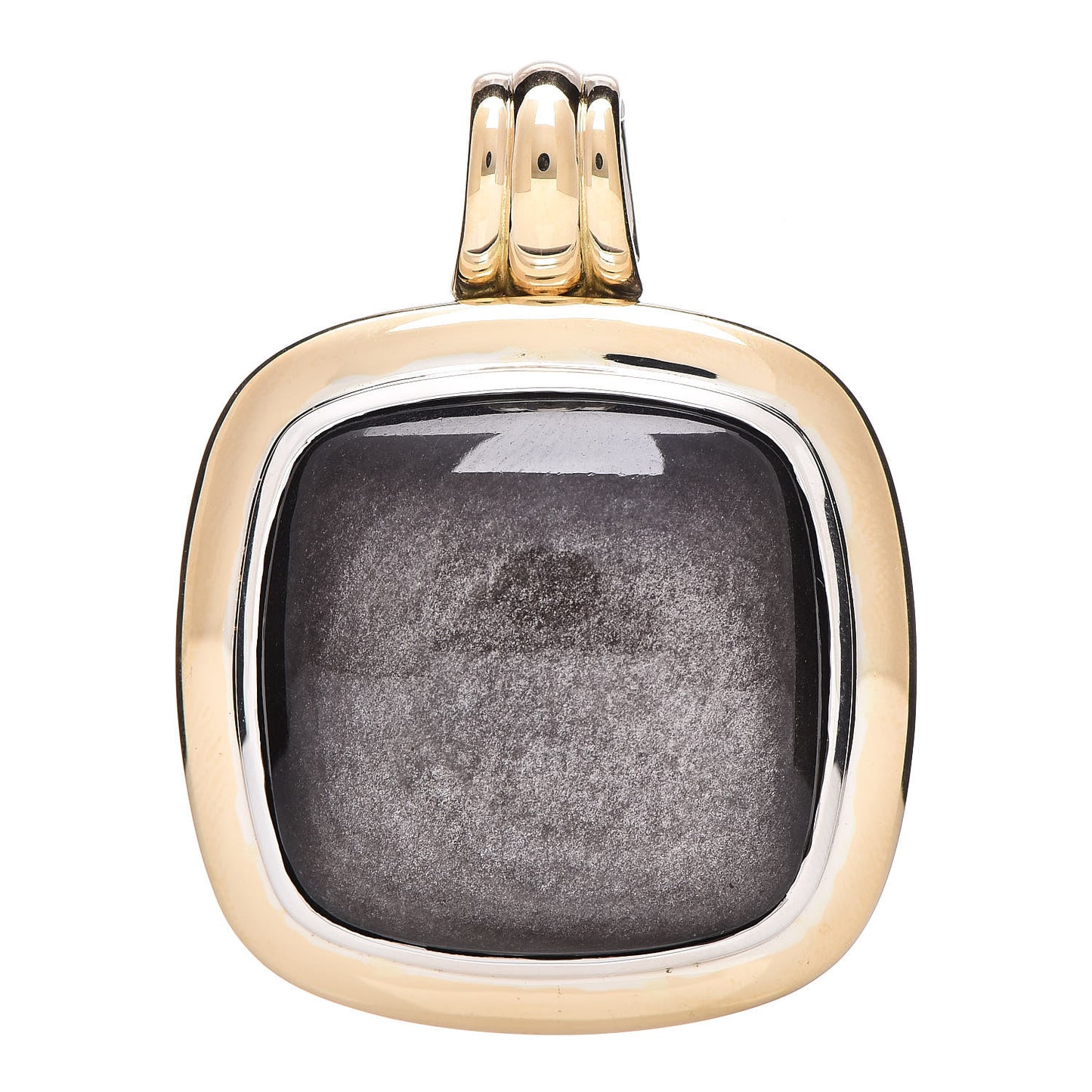Sterling Silver 18K Yellow Gold Obsidian 27mm Albion Enhancer Pendant