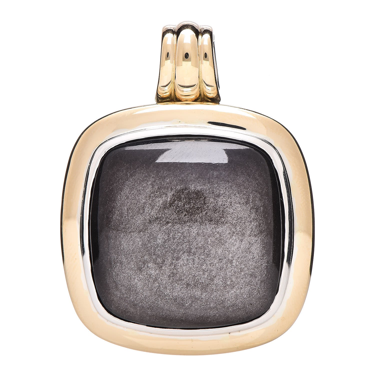 David Yurman Sterling Silver 18K Yellow Gold Obsidian 27mm Albion Enhancer Pendant 1 of 3