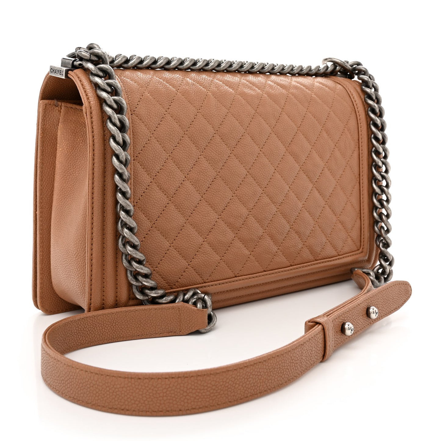 Caviar Quilted New Medium Boy Flap Light Brown