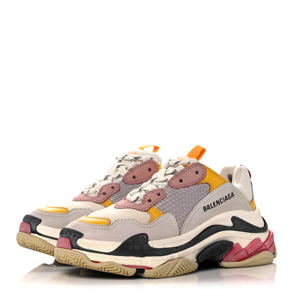 Balenciaga Mesh Nubuck Womens Triple S Sneakers 38 White Gris Jaune Rose 3 of 7