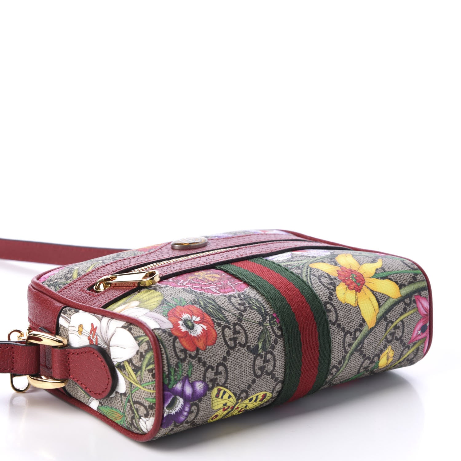 Gucci GG Supreme Monogram Flora Web Mini Ophidia Shoulder Bag Red 4 of 11