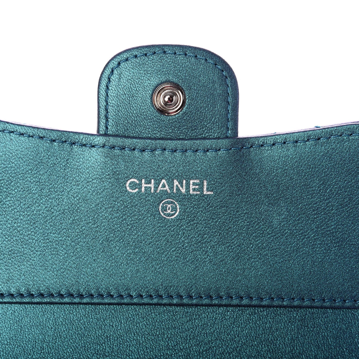 Iridescent Lambskin Quilted Small Compact Wallet Turquoise