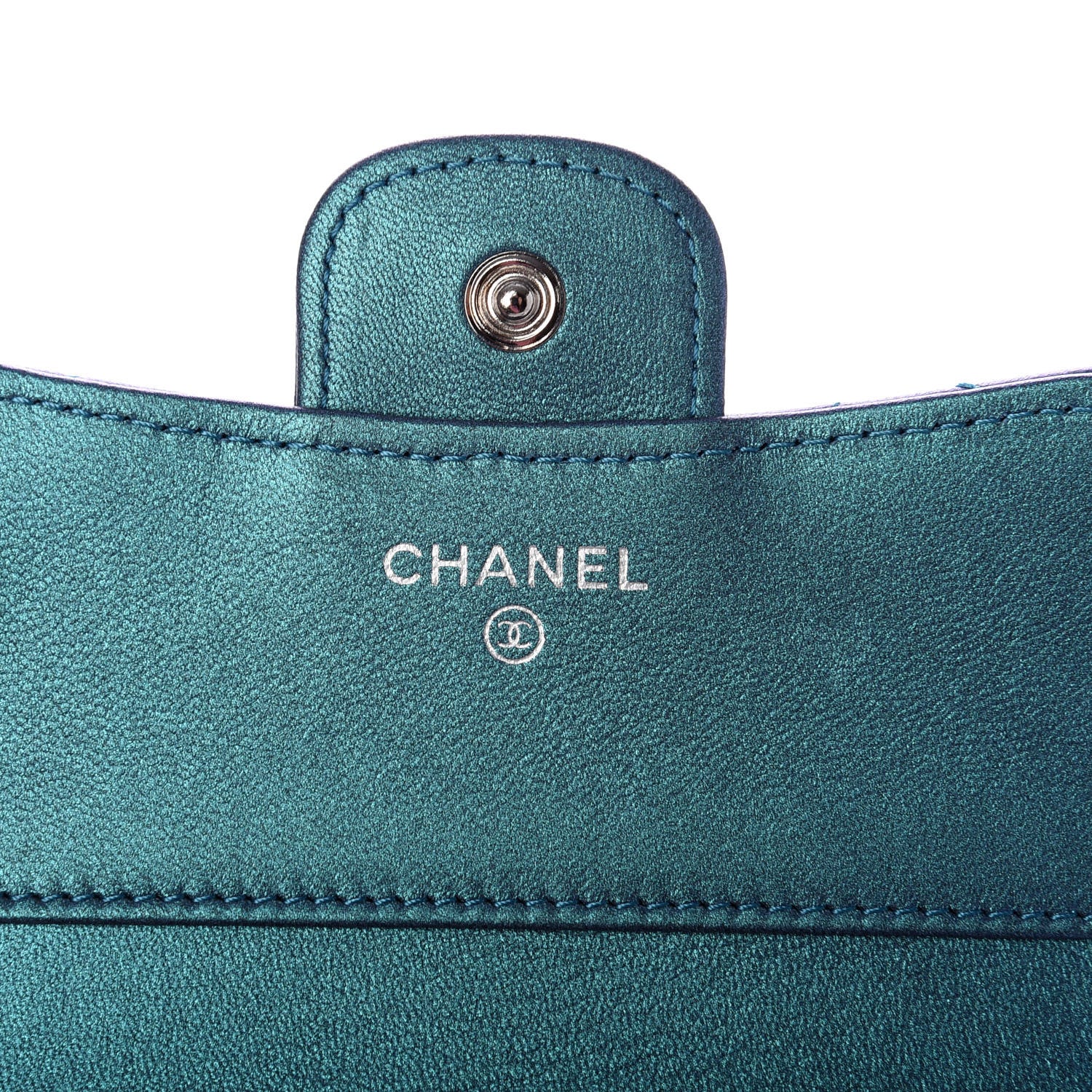 Chanel Iridescent Lambskin Quilted Small Compact Wallet Turquoise 6 of 9