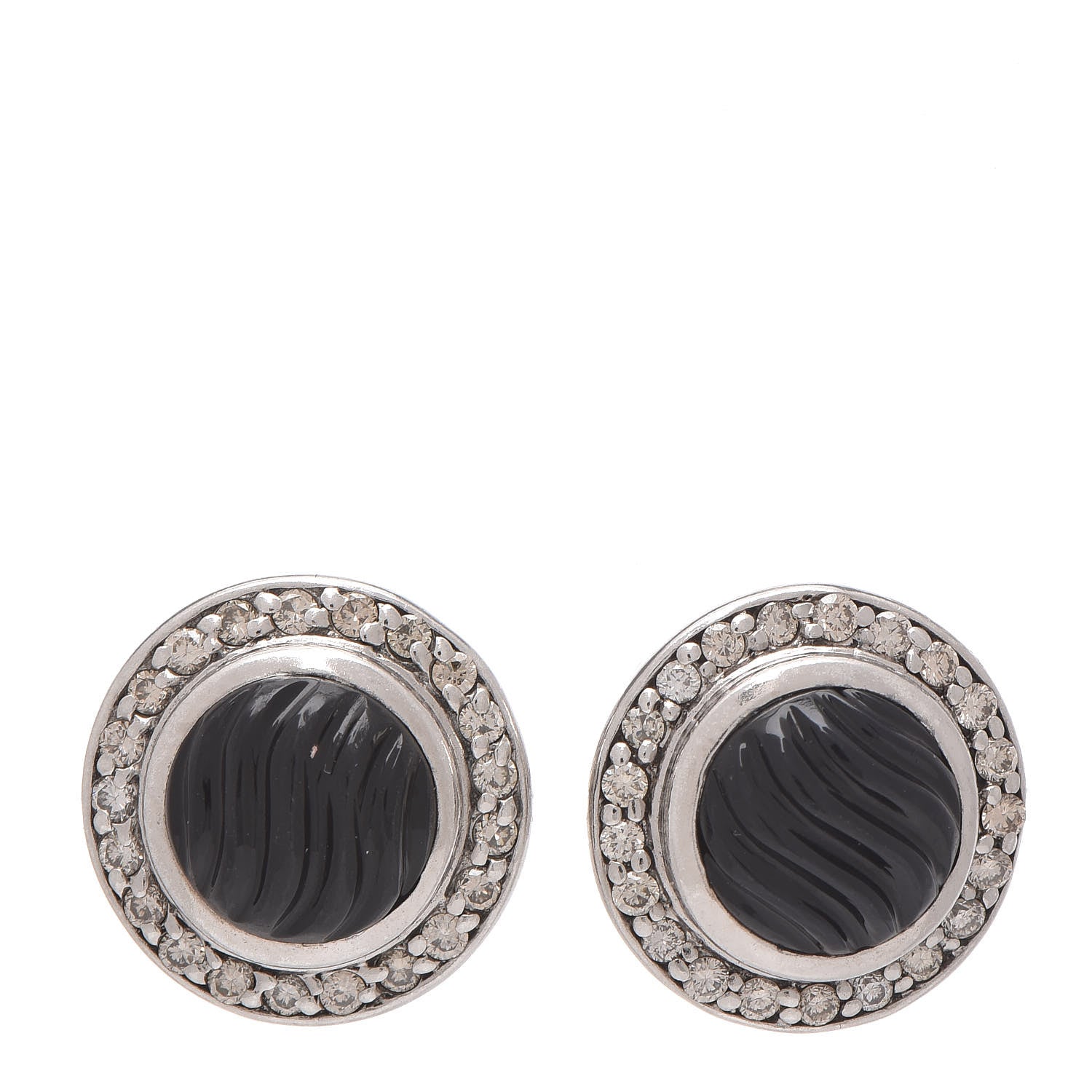 David Yurman Sterling Silver Diamond Onyx Sculpted Earrings 1 of 4