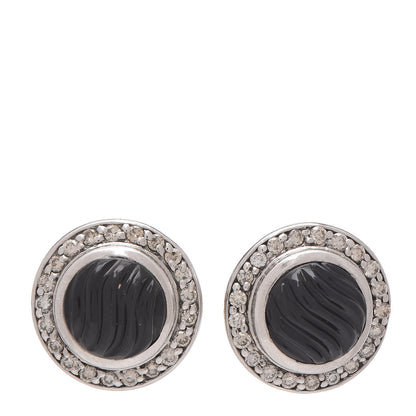 David Yurman Sterling Silver Diamond Onyx Sculpted Earrings 1 of 4