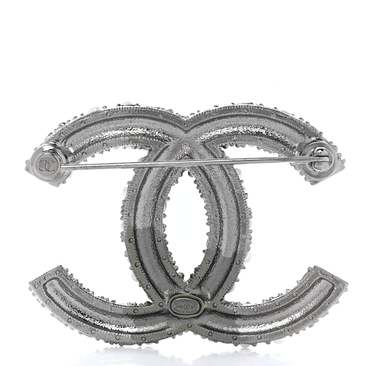 Crystal Pearl Caviar CC Brooch Silver