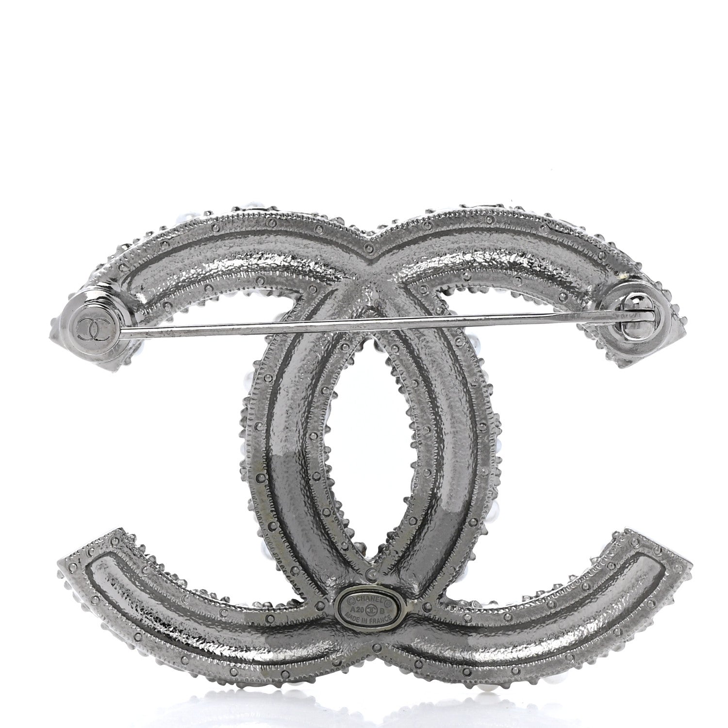 Chanel Crystal Pearl Caviar CC Brooch Silver 3 of 5