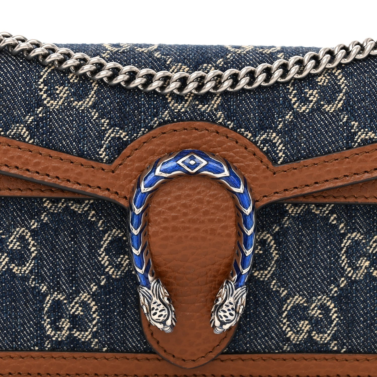 Gucci New Denim GG Monogram Dollar Calfskin Enamel Super Mini Dionysus Shoulder Bag Blue Tea Cuir Epilog Electric Blue 7 of 10