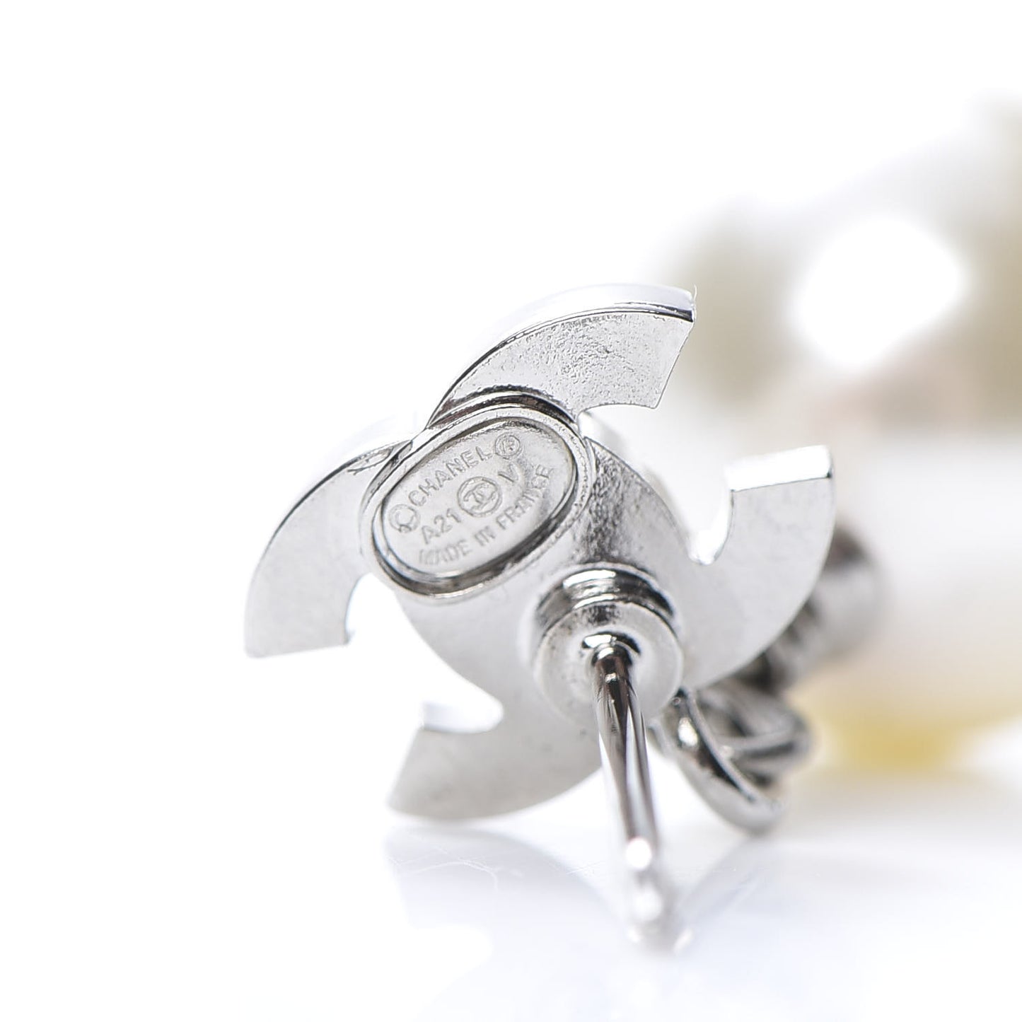 Crystal Pearl CC Drop Earrings Silver