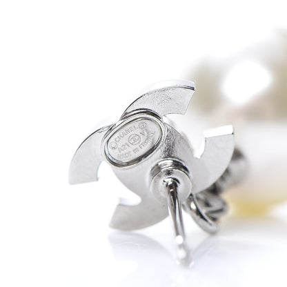 Chanel Crystal Pearl CC Drop Earrings Silver 4 of 5