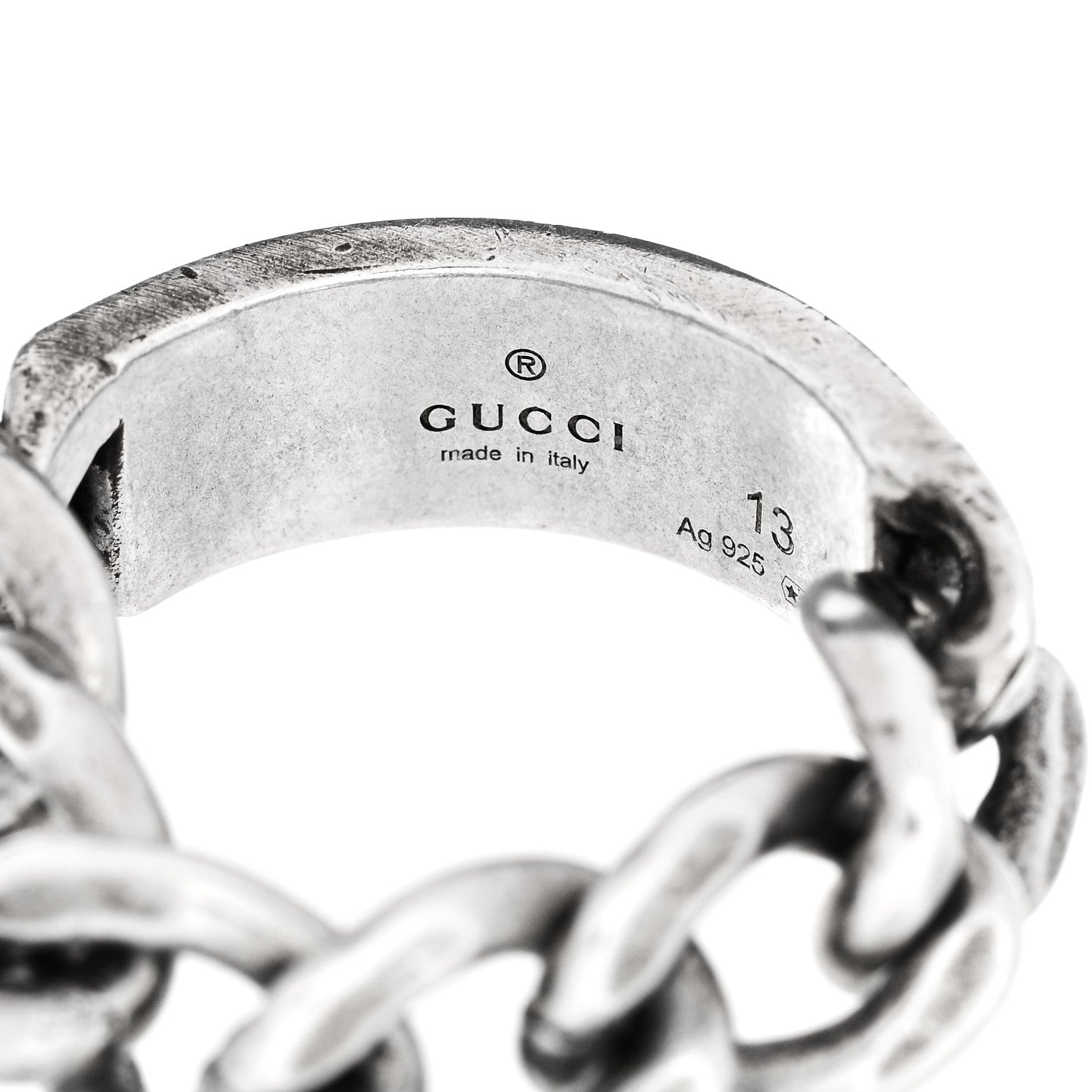 Gucci Sterling Silver Enamel Logo Chain Ring 53 6.5 Turquoise 4 of 6