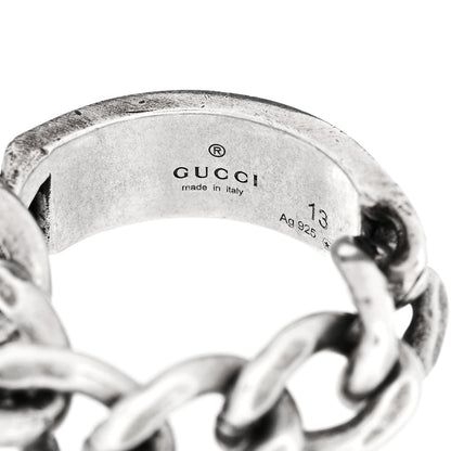 Gucci Sterling Silver Enamel Logo Chain Ring 53 6.5 Turquoise 4 of 6