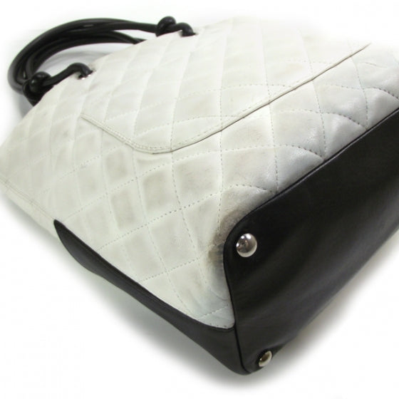 Calfskin Quilted Medium Cambon Tote White Black