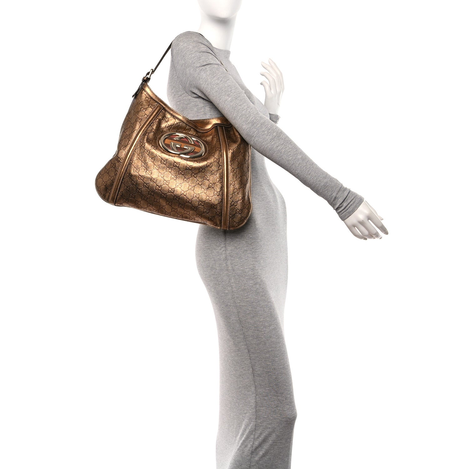 Gucci Metallic Guccissima Medium Britt Tote Gold 2 of 12