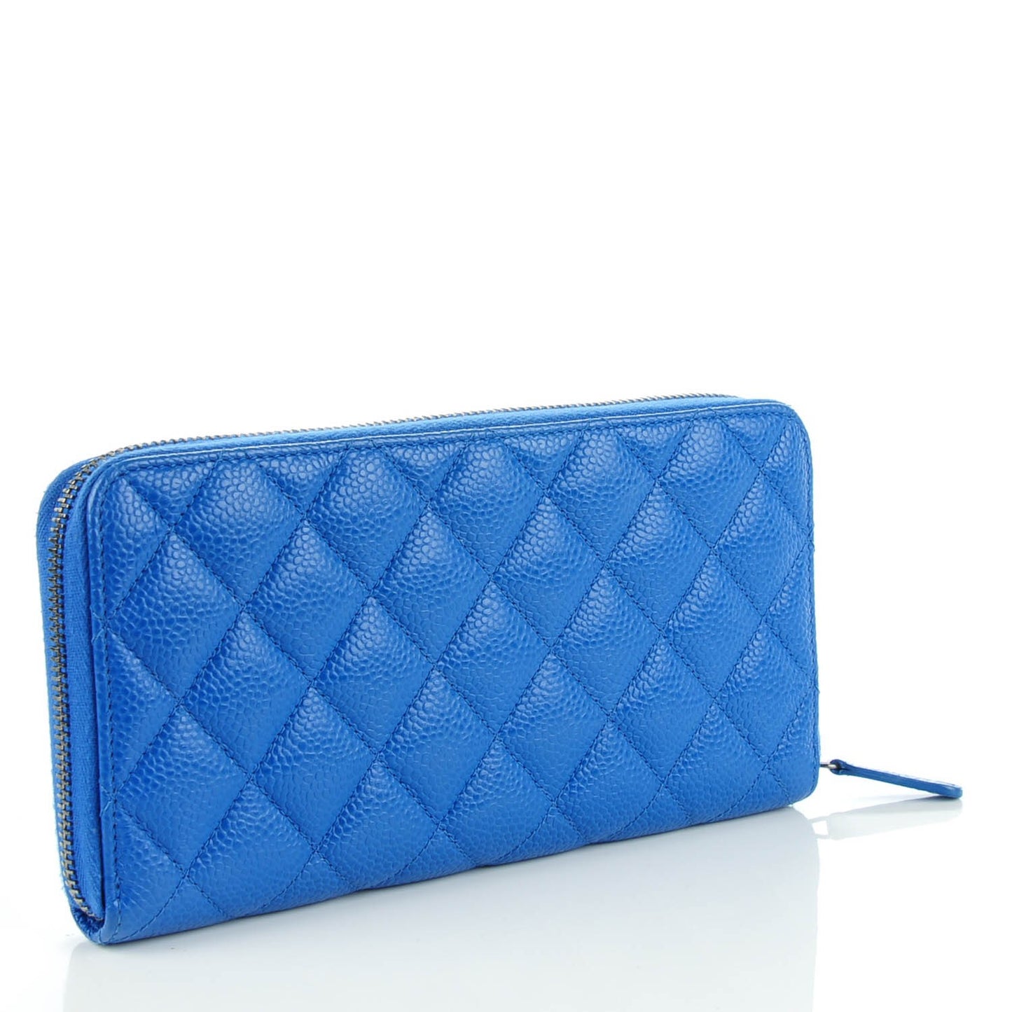 Caviar Quilted Large Zipped Wallet Blue