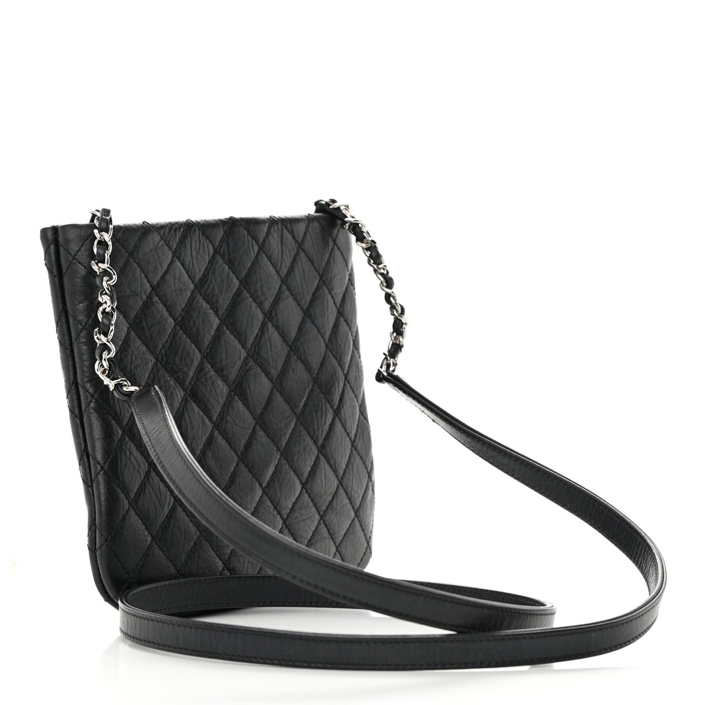 Aged Calfskin Quilted Crossbody Bag Black
