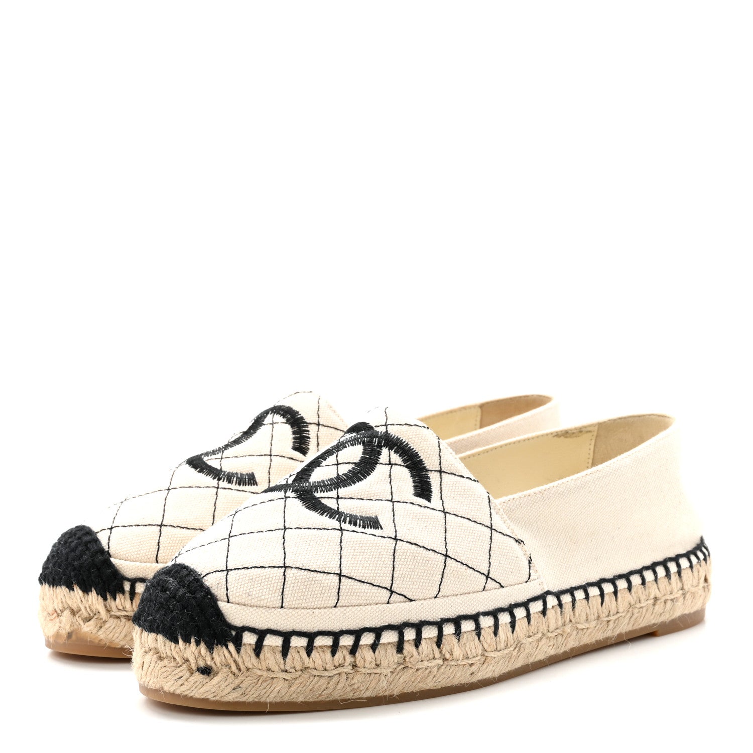 Chanel Fabric Biarritz CC Espadrilles 36 Beige Black 4 of 10