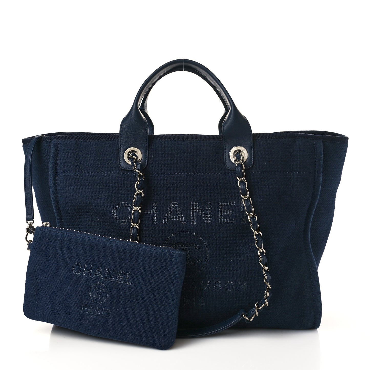 Mixed Fibers Calfskin Medium Deauville Tote Navy Blue