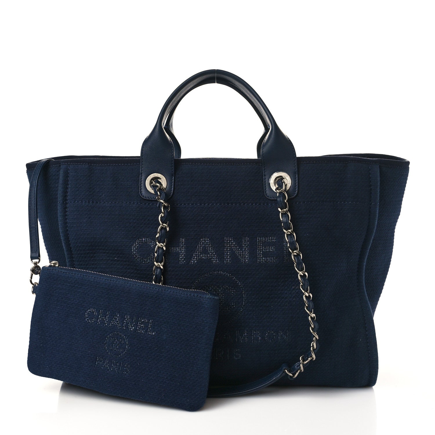 Chanel Mixed Fibers Calfskin Medium Deauville Tote Navy Blue 1 of 11