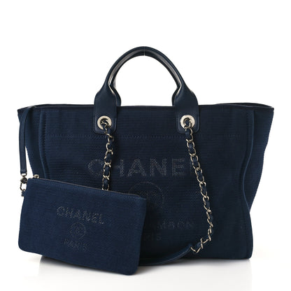 Chanel Mixed Fibers Calfskin Medium Deauville Tote Navy Blue 1 of 11