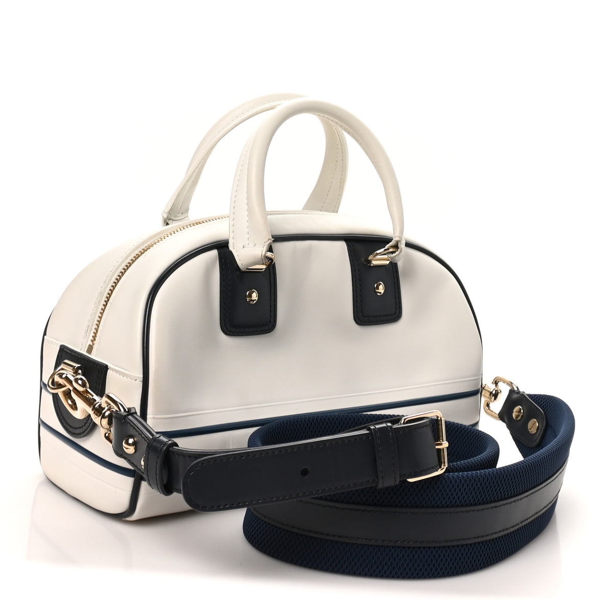 Calfskin Small Dior Vibe Zip Bowling Bag White