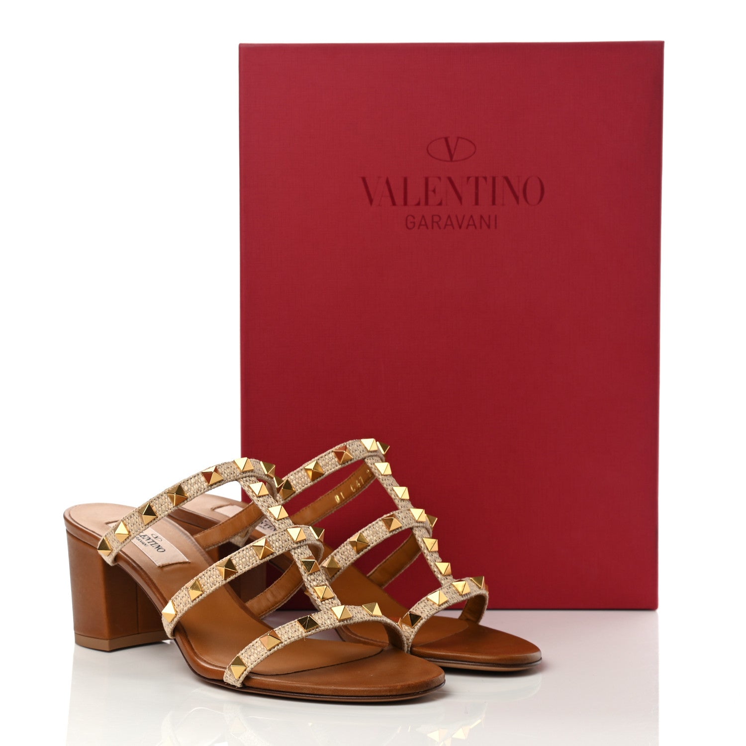 Valentino Garavani Raffia Calfskin Rockstud 60mm Caged Slide Sandals 37.5 Naturale 11 of 11