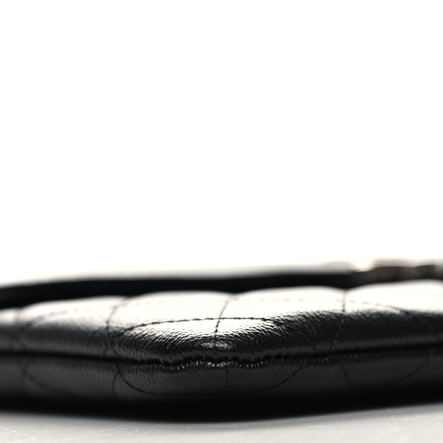 Grained Calfskin Quilted CC Box Pouch Black