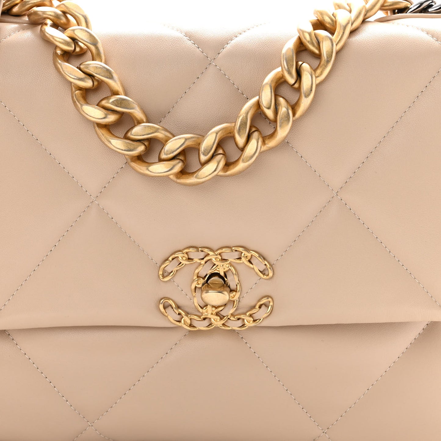 Lambskin Quilted Large Chanel 19 Flap Beige