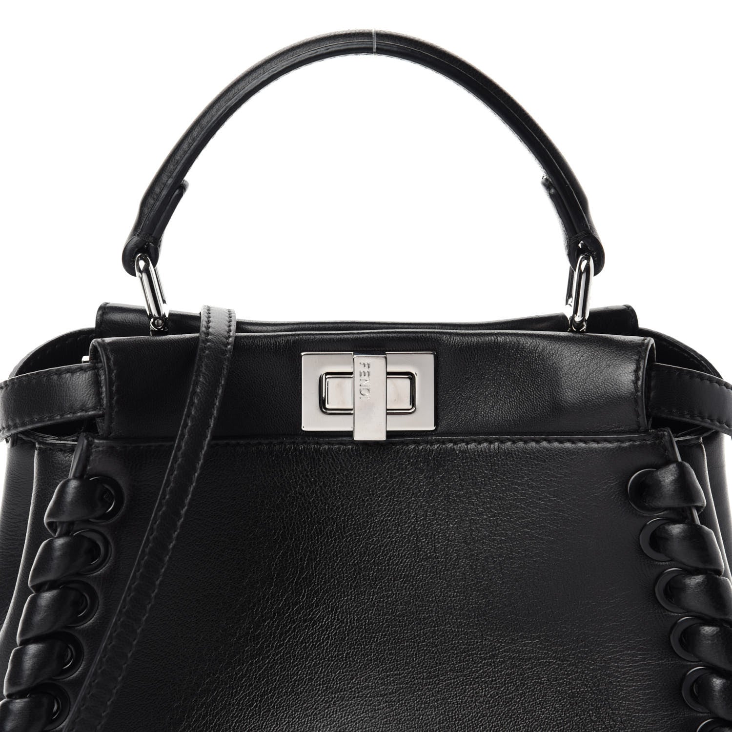 Fendi Nappa Lace Up Mini Peekaboo Iconic Satchel Black 11 of 12