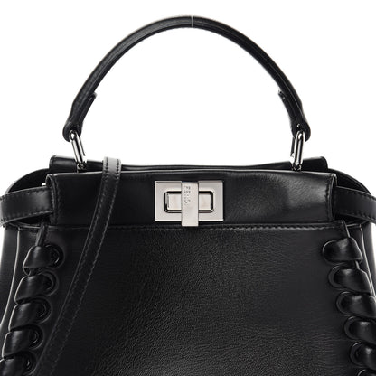 Fendi Nappa Lace Up Mini Peekaboo Iconic Satchel Black 11 of 12