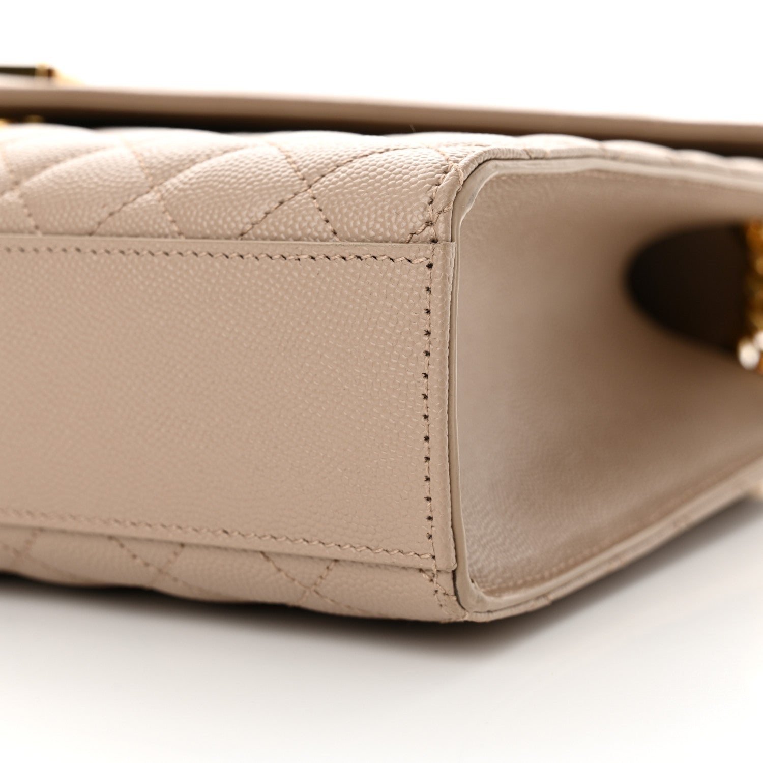 Saint Laurent Grain De Poudre Mixed Matelasse Large Triquilt Monogram Satchel Dark Beige 10 of 10