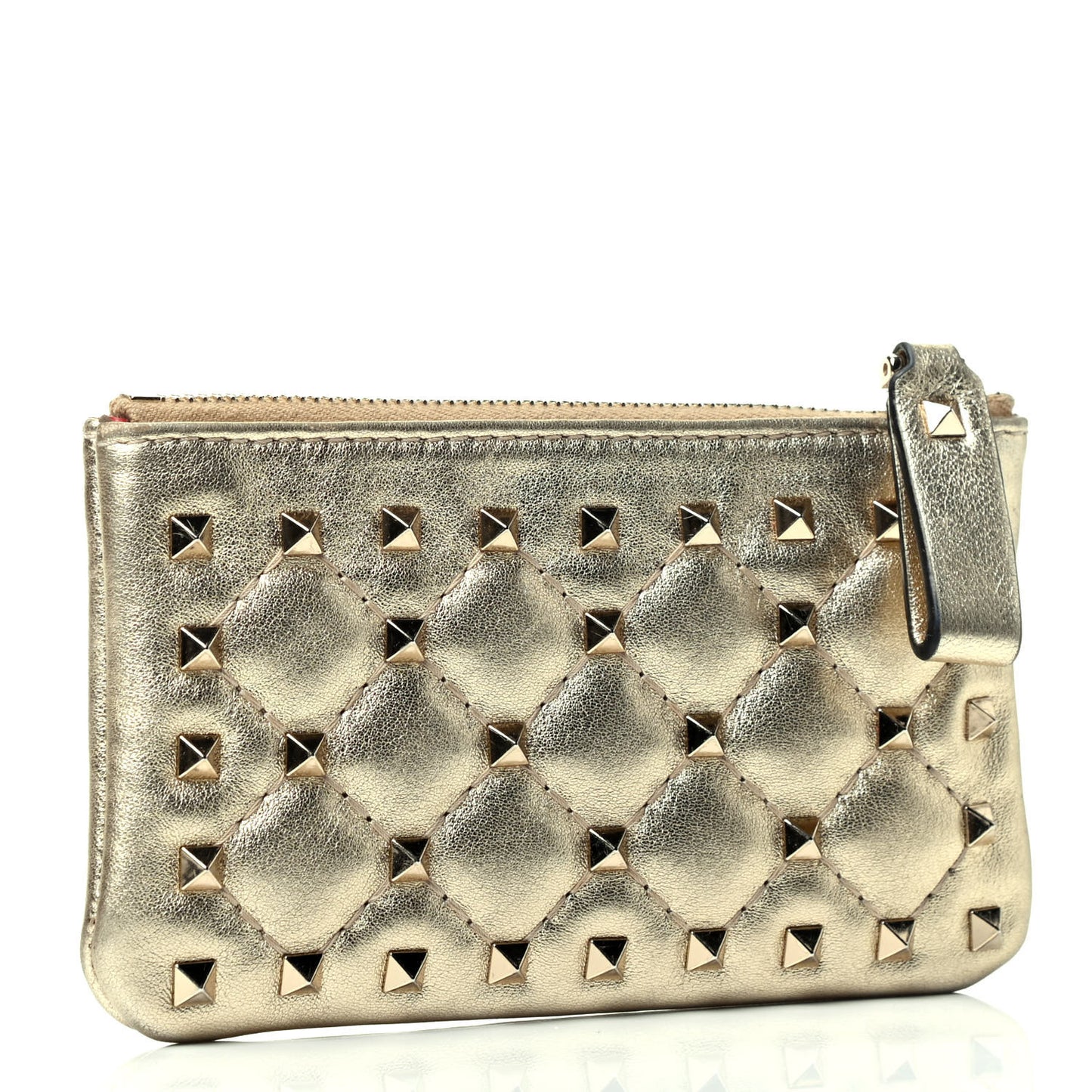 Metallic Nappa Rockstud Spike Key Pouch Platino