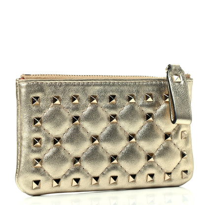 Valentino Garavani Metallic Nappa Rockstud Spike Key Pouch Platino 2 of 4
