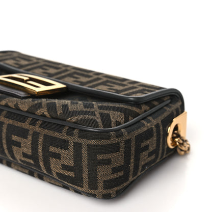 Fendi Fabric Jacquard FF 1974 Midi Chain Baguette Tobacco Moro 10 of 11